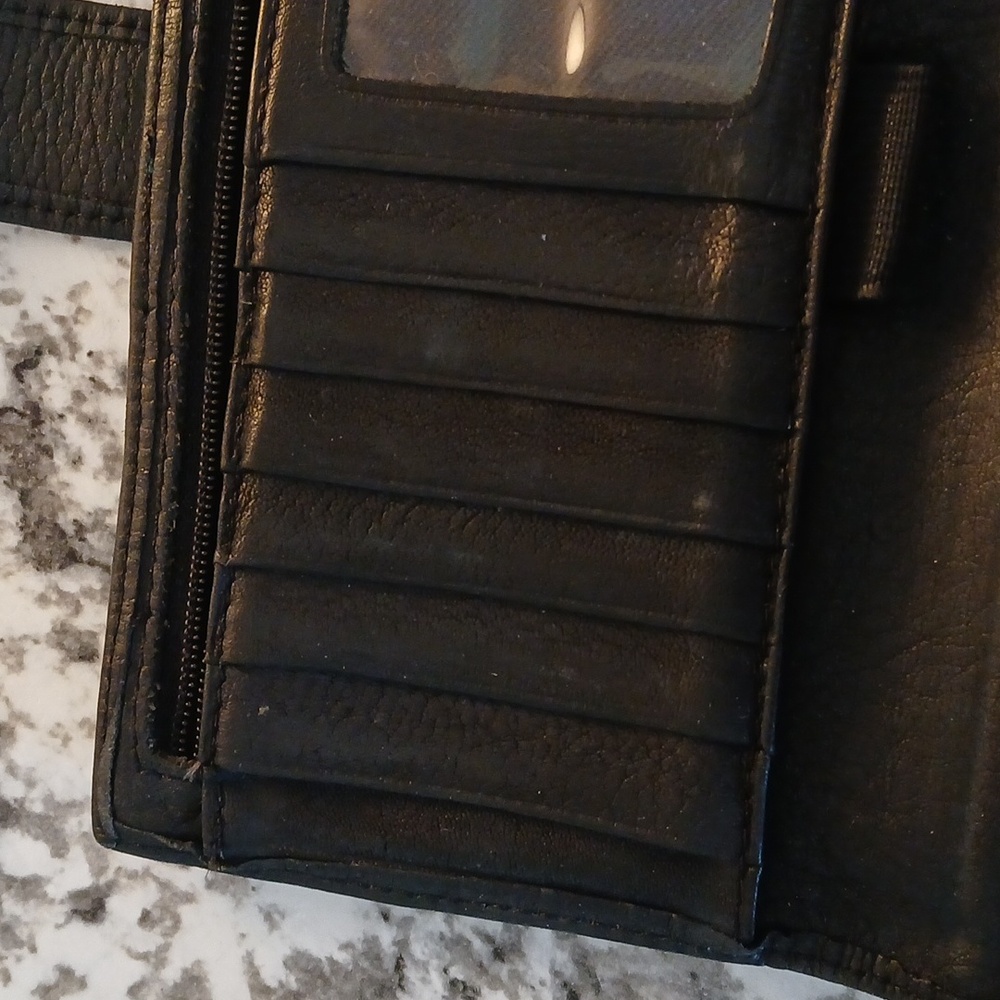 Vintage 90s Fossil Black Leather Wallet Checkbook Holder - Picture 10 of 11